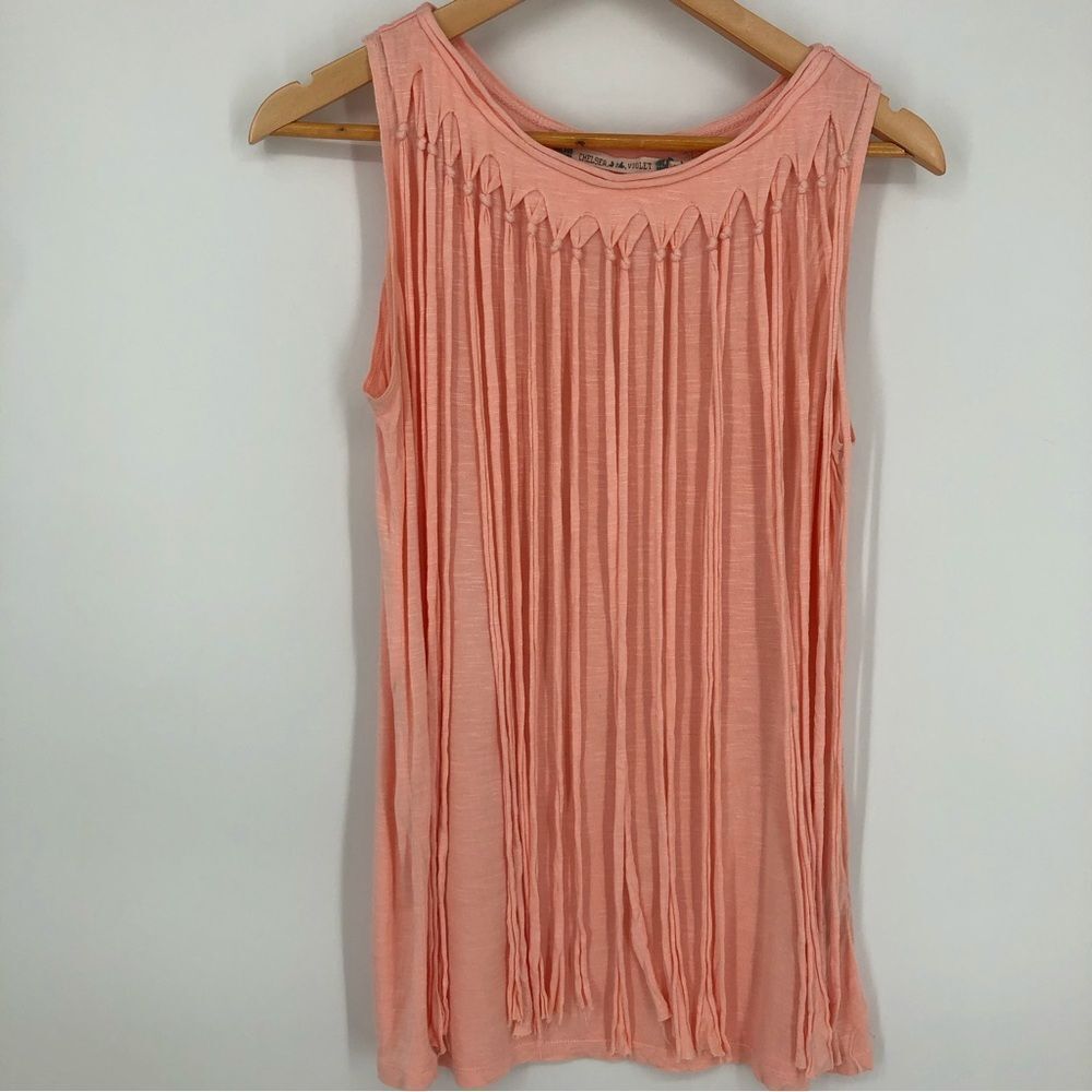 Chelsea‎ & Violet Shirt Womens Large Pink Sleeveless Boho Fringe Western Tassel